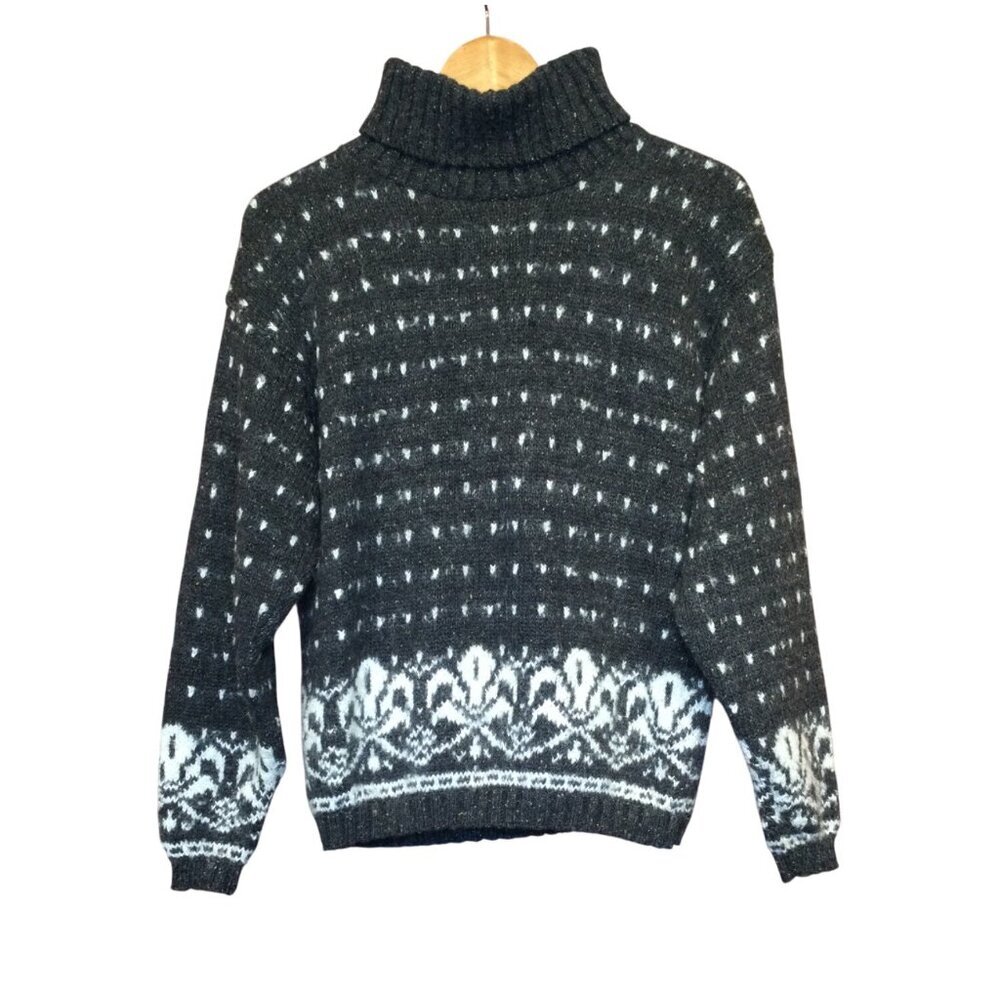 Womens ALPS Gray & White Wool Blend Turtleneck Sweater